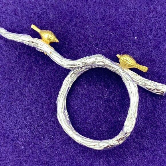 NWOT, solid sterling 925 silver with 18 K gold vermeil accents, birds on branch - Picture 4 of 12